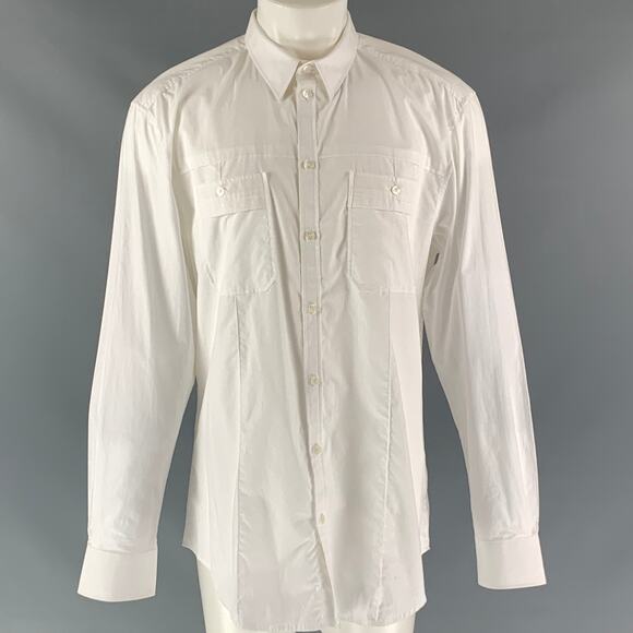D&G DOLCE & GABBANA Size S White Solid Cotton Patch Pockets Long Sleeve Shirt - Picture 1 of 4